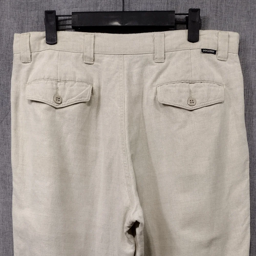 Vintage Dockers Stonewashed Linen Khakis Pants Mens 33x30 Cream Office Retro